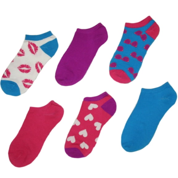 Mixit Women's No Show Socks in Assorted Colors & Themes, 6 Pair (Sock Size: 9-11)