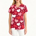 thumbnail image 4 of Minjewel Women's V-Neck Workwear Blouse Short Sleeve Pocket Top Heart Print Side Slit Nurse Uniform Casual Summer Tee,Deep Red XL, 4 of 4