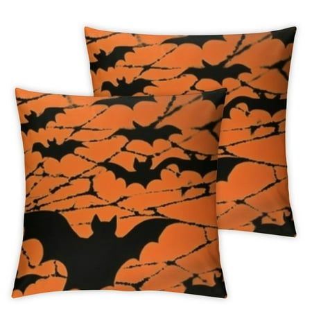 

ONETECH Spider Web Bats Black Cat Plush Pillowcase Set of 2 Halloween Decorative Aesthetic Autumn Home Furnishing for Car Couch Bedroom 24x24in