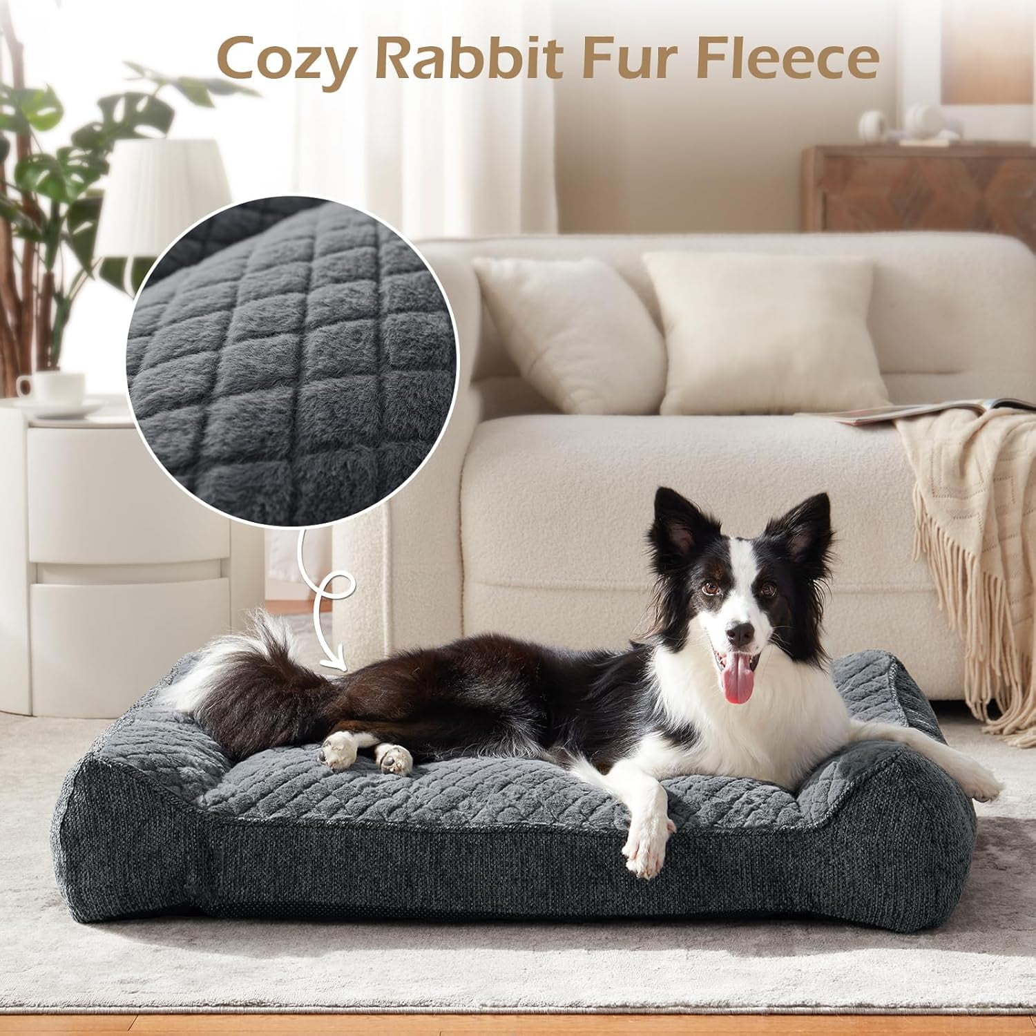 XL Orthopedic Dog Beds Large Sized Dog, Extra Thick Supportive Big Dogs Couch Bed with Sides, Ultra Soft Pet Bed Sofa for Large Dogs, Grey, 38''x28''