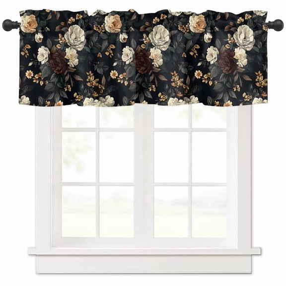 Vintage Black Floral Valances for Windows Farmhouse Kitchen Curtains Valances Rod Pocket Valance Curtains for Kitchen Windows Spring Seasonal Botanical Blooms Window Valances for Bathroom 42"x12"
