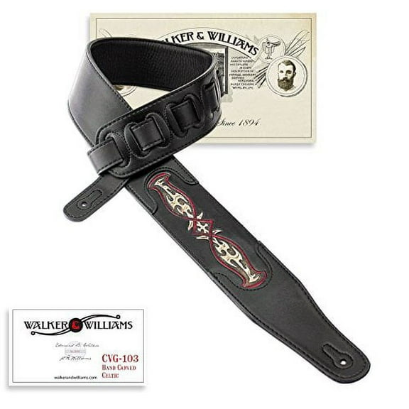 Walker & Williams CVG-103 Black PaddedÂ Guitar Strap Hand Tooled Celtic Design