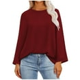 thumbnail image 1 of Timegard Womens Tops Crewneck Drop Shoulder Long Sleeve Comfy Tee Fall Casual Loose Solid Color Tops, 1 of 8