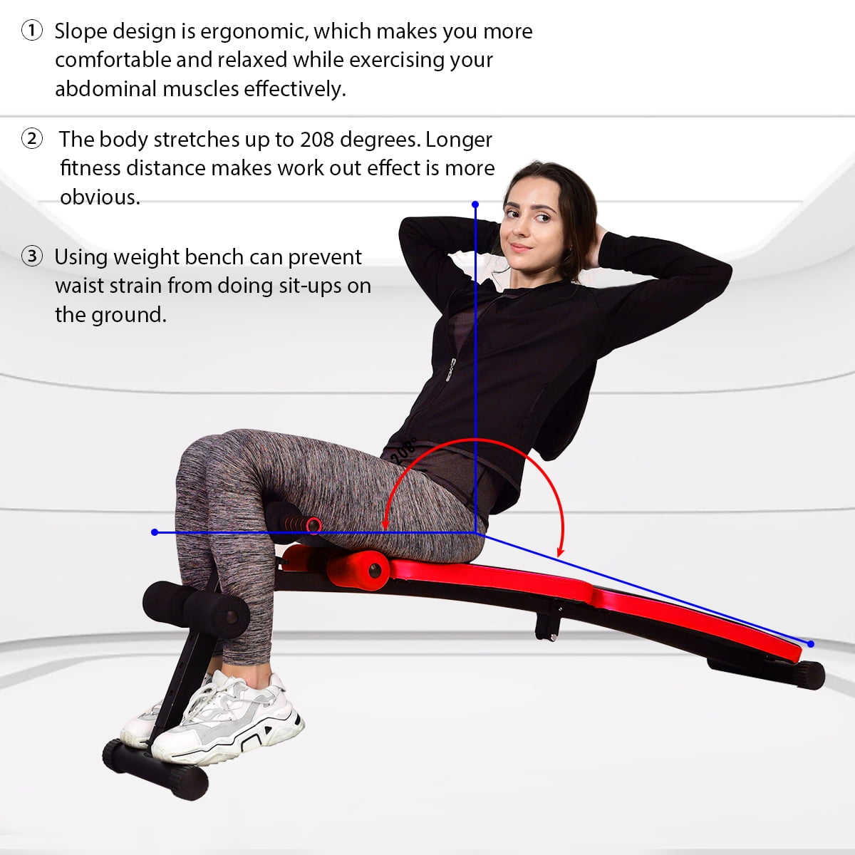 Costway Folding Weight Bench Adjustable Sit-up Board Curved Decline Bench Red