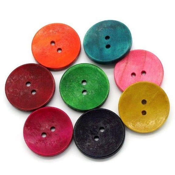 Sexy Sparkles Mixed Round Wood Sewing Buttons Scrapbooking, 2 Holes Round Resin Buttons for DIY Craft - Multi Color, 3cm Dia, 50Pcs