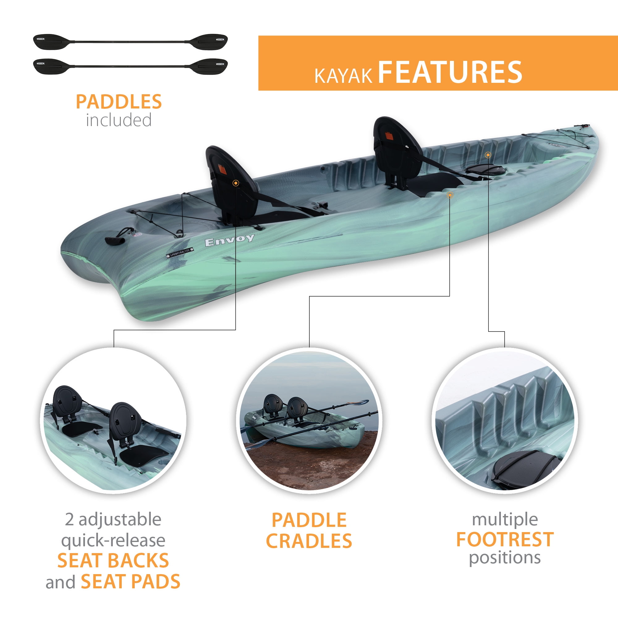 Lifetime Envoy 10.5 ft Sit-On-Top Tandem Kayak with Paddles, Aurora Fusion (91332)
