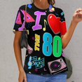 thumbnail image 6 of I ♥ 80s Party Womens Tops Women's Fashion Casual Short Sleeve Flower Print Round Neck Pullover Top Blouse, 6 of 6