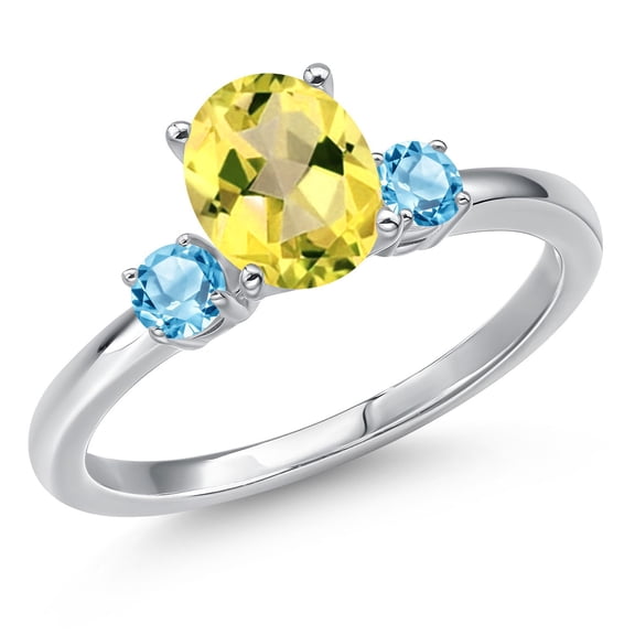 Gem Stone King 14K White Gold Canary Mystic Topaz and Swiss Blue Topaz Engagement Ring for Women | 1.86 Cttw | Oval 8X6MM | Gemstone November Birthstone | Size 5