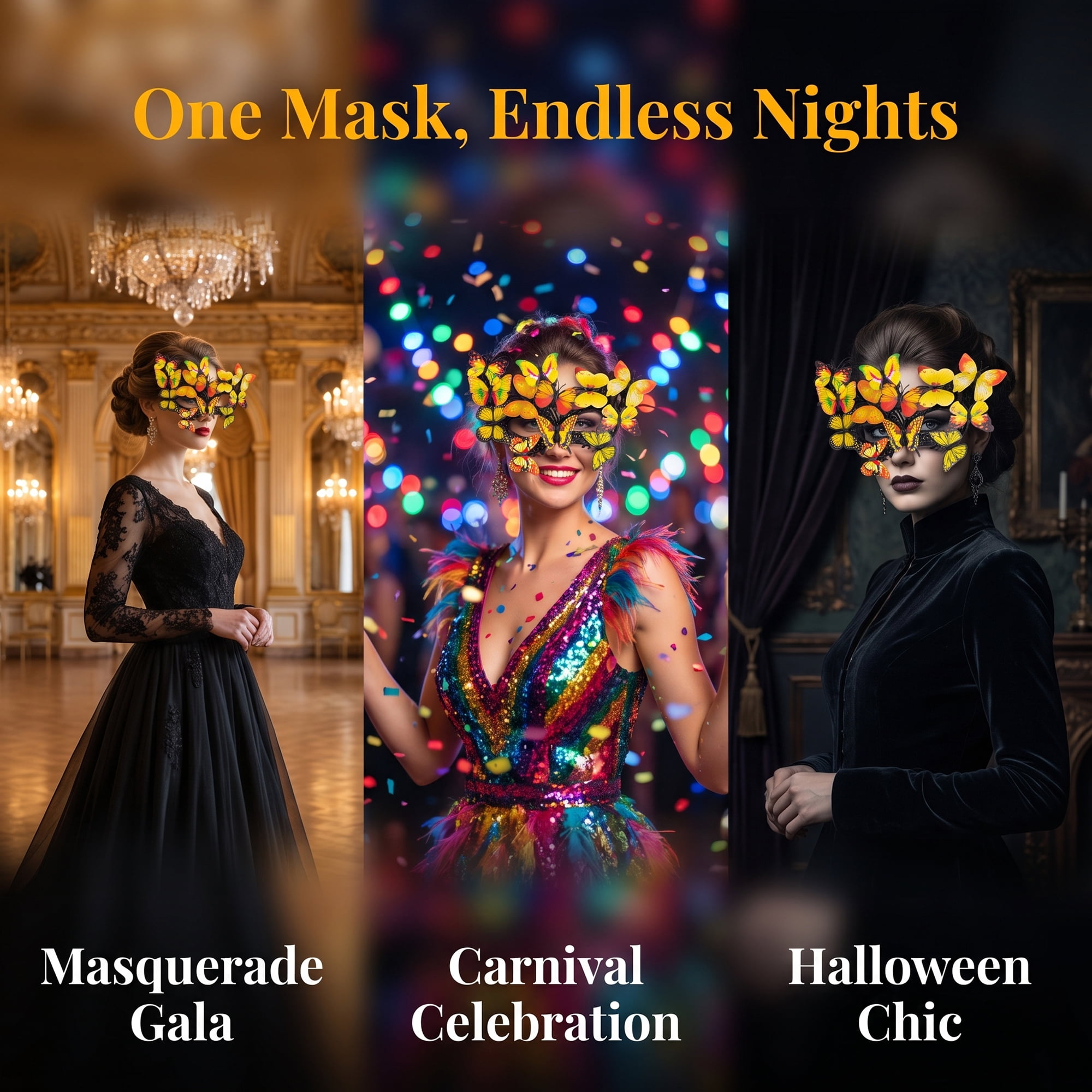 Unique Bargains Butterfly Masquerade Venetian Mask for Costume Party Yellow 9.8" x 7.1"