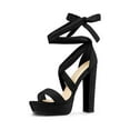 thumbnail image 1 of BLISSFUL STEP Women's Lace Up Platform Block Heel Sandals Black 8, 1 of 8