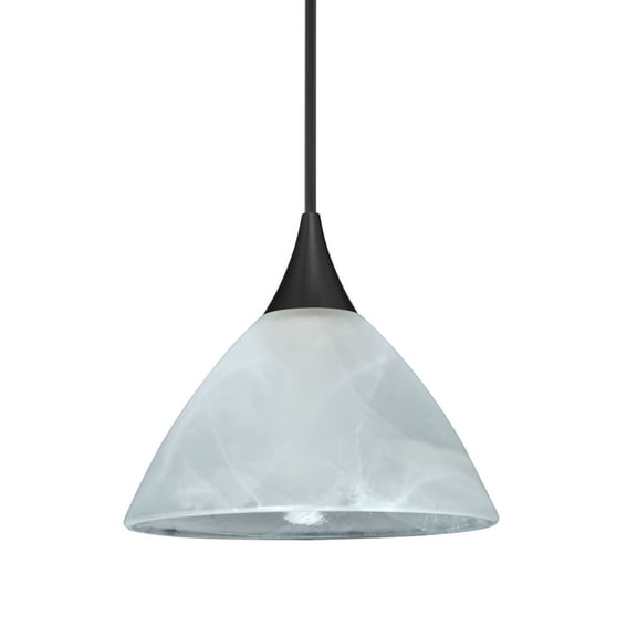 1XT-174352-BK Besa Lighting Domi-One Light Cord Pendant with Flat Canopy-5 Inches Wide by 10 Inches High-Black Finish-Marble Glass Color-Halogen