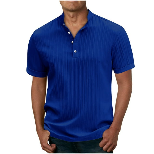 pstuiky camisetas de hombre, Camisa deportiva de color liso para hombre con botones, cuello redondo, manga corta ropa de hombre s
