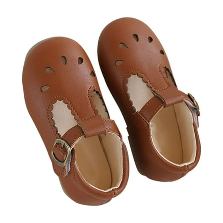 

Tengma Toddler Girl Sandals Children S Sandals Spring/Summer Solid Soft Sole Hollow Metal Buckle Walking Shoes Party Birthday School Sandals for Girls （Brown Size: 19）