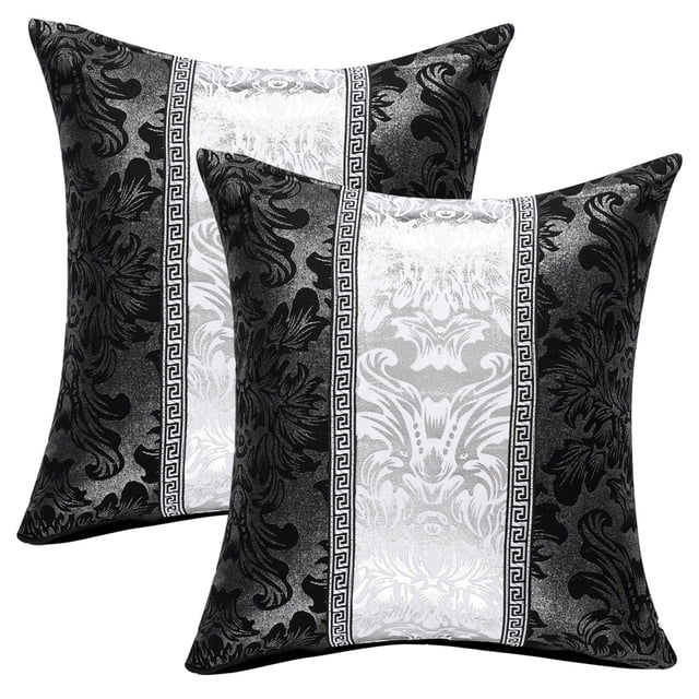 Cojines Fundas, Almohada Fundas Conchas para Hogar Sofá Diamantes Cadena Geométrico Bordado 18x18 Pulgadas Negro y plata 8 Paquete de 2/18 x 18