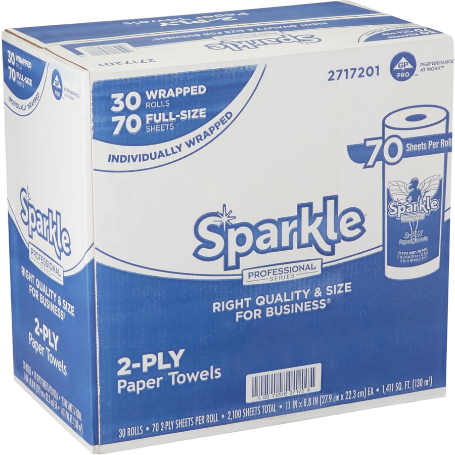 Sparkle Professional Series® Premium Paper Towel Rolls - 2 Ply - 70 Sheets/roll - White - Absorbent, Perforated - 30 / Carton - 3