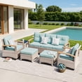 thumbnail image 3 of MEISSALIVVE 6 Pieces Patio Furniture Sets,Wicker Patio Conversation Sets with 2 Wood Armrests Swivel Glide Chairs, 2 Ottomans for Deck Yard and Poolside (Blue), 3 of 9