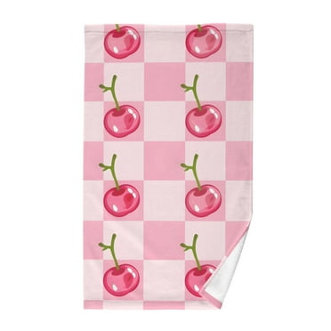 Bath Towels Cotton Face Towel Soft Absorbent Quick Dry for Bathroom 16"x28" Cherry on Gingham Check