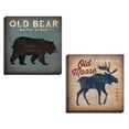 thumbnail image 2 of Gango Home Decor Rustic Old Bear and Moose Cabin Lodge Wall Art ; Two Blue 12x12in Hand-Stretched Canvases, 2 of 6