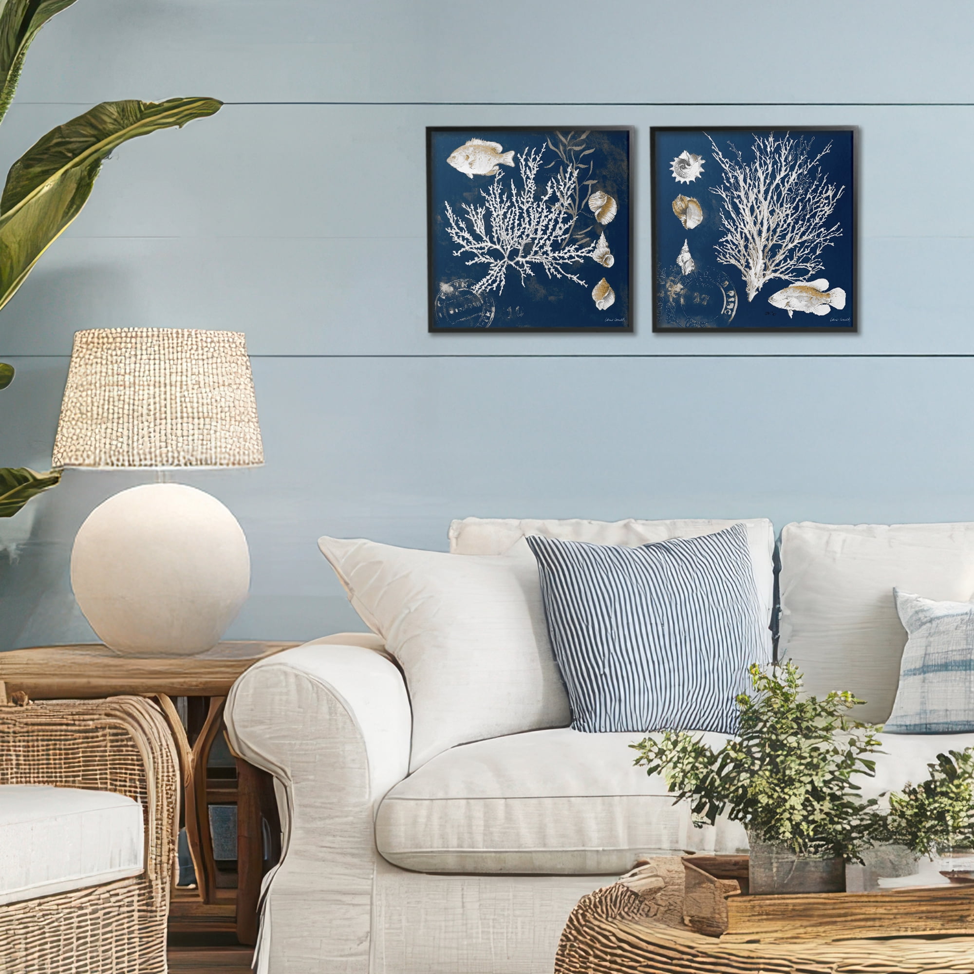 Stupell Industries Navy Coral Medley 2 Piece Black Framed Giclee Art Set, design by Lanie Loreth