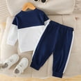 thumbnail image 4 of Caqnni Baby Girls Color Block Long Sleeve Sweatshirt Tops + Pants Set Baby Girl Fall Winter Clothes Fall Winter Outfit for Girls 6 9 12 18 24 Months，Blue，12-18 Months, 4 of 6