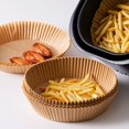 thumbnail image 1 of Revestimientos para freidora de aire, 50 piezas de papel pergamino desechable, papeles de aceite para horno, tapete para cesta para cocinar al vapor antiadherente, papel de cocina, 1 of 5