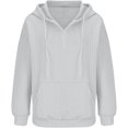 thumbnail image 5 of WTOBBY Women's Solid Color Cable Knit Hoodie, Drawstring Casual Pullover, Soft Fleece Lined Sweatshirt with Front Pocket for Hands Warming Comfort,Light Gray M, 5 of 6