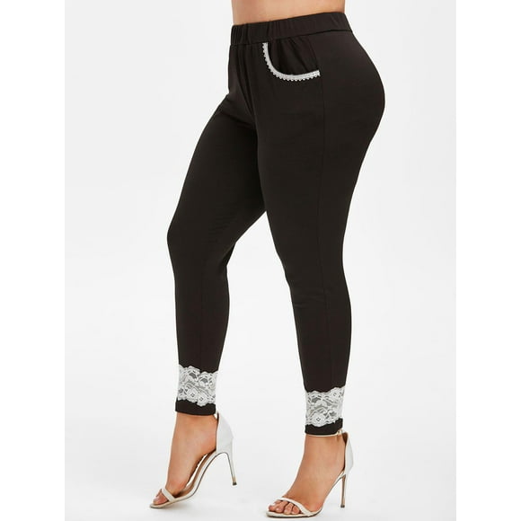 El ajuste del cordón Bolsillos de talle alto del tamaño extra grande flacos de las Rosegal Pantalones de talla grande