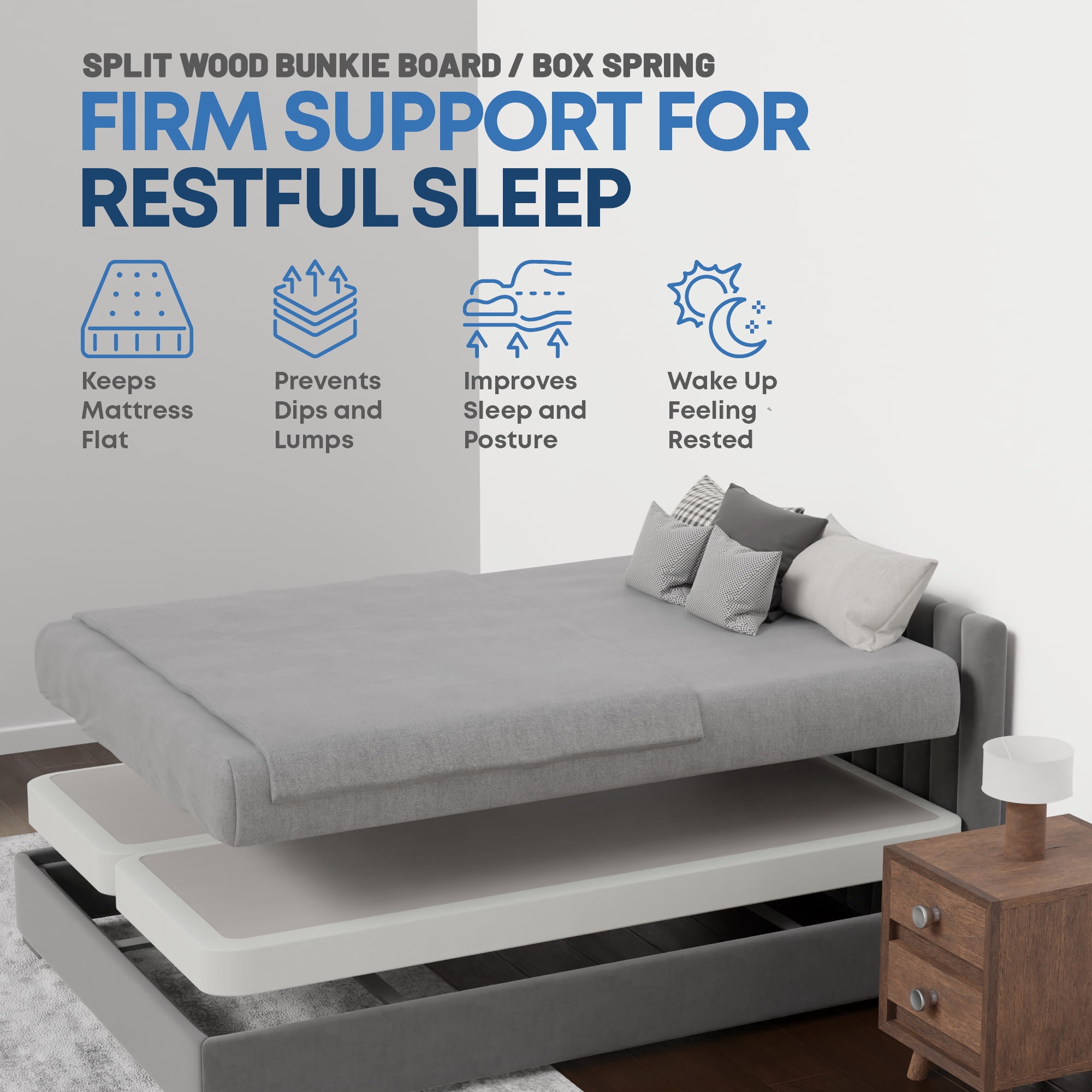 Continental Sleep, 4" Split wood Box Spring/Foundation for Mattress, Queen