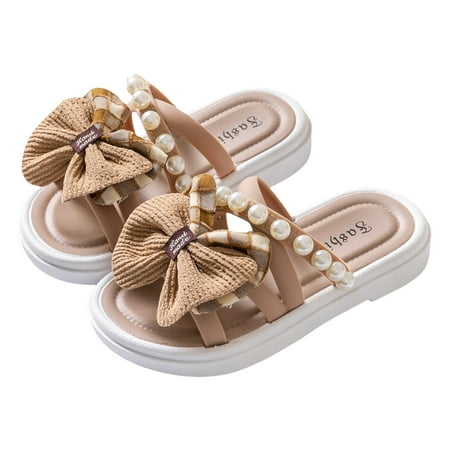 

RUICUW Children Shoes Comfortable Soft Soled Slippers Fashionable Flower Pearl Beach Sandals And Slippers 4.5-5 Years
