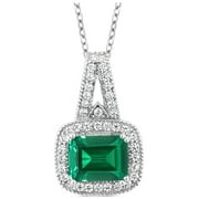 Gem Stone King 925 Sterling Silver Green Simulated Emerald Pendant Necklace For Women (2.51 Cttw, Emerald Cut 9X7MM, with 18 inch Silver Chain)