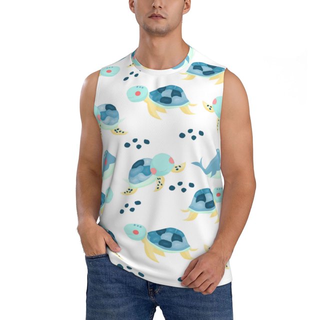 Fotbe Sea Turtle Men's Camiseta sin Mangas Estampada para Hombres, Playera Casual para Gimnasio, Entrenamiento, Playa-3X-Large