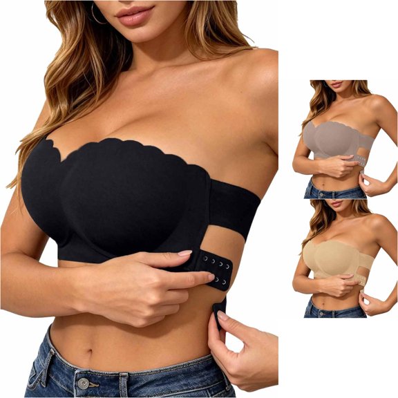 Vrotazzy Women's Strapless Side Closure Bustier Bra Seamless Lightweight Comfortable Bandeau Push Up Top