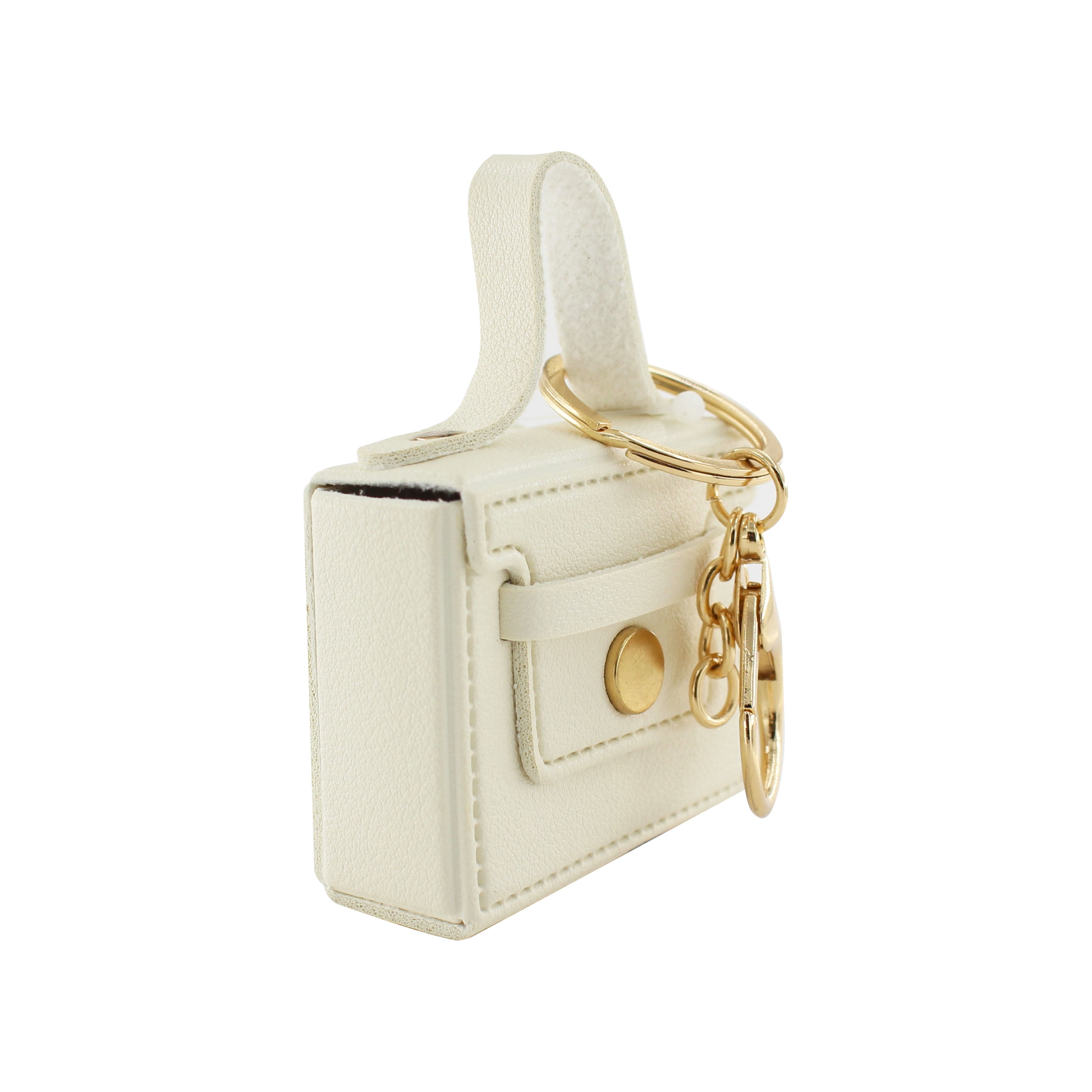 U Style Mini Purse Keychain, Faux Leather, Ivory, 2.5" x 1" x 2"