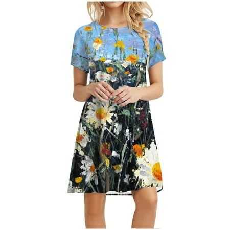 

Juebong Women s Summer Dress Sleeve Casual Swing Dress Longuette Dress