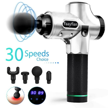 Percussion Massager Handheld Faayfian Muscle Massage Gun 4 Heads 30 Speeds- Professional Powerful Handheld Deep Tissue Muscle Massager- Percussion Massager for Trigger Points and Muscle Recovery for High Performance Athletes ()
