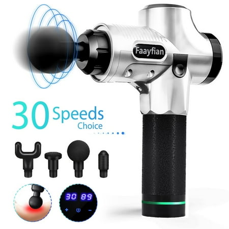 Faayfian Muscle Massage Gun- 30 Speeds 4 Heads Professional Powerful Handheld Deep Tissue Muscle Massager- Percussion Massager for Trigger Points and Muscle Recovery for High Performance (Best Massage For Athletes)