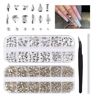 EBANKU White Rhinestones for Nails Clear Nail Art Gems Flat Back Multi  Shapes Gemstones for Nails Makeup Clothes Decorations with Tweezers