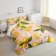 thumbnail image 4 of Manfei Cartoon Orange Lemon Full Size Comforter Sets, Summer Flower Bedding Comforter Set, Pink Stripes Abstract Reversible Bedding Sets, Lightweight Room Decor, 3-Piece, 4 of 9
