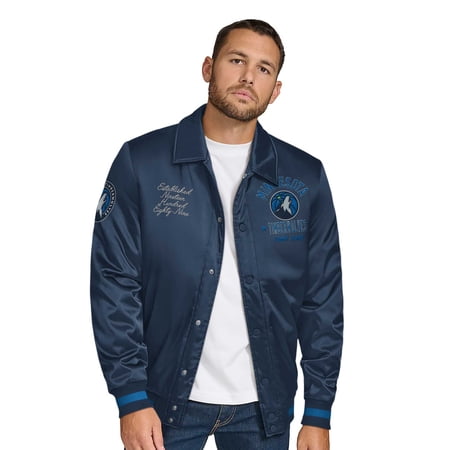 Men s Tommy Jeans Navy Minnesota Timberwolves Jacob Chain Stitch Applique Full-Snap Varsity Jacket