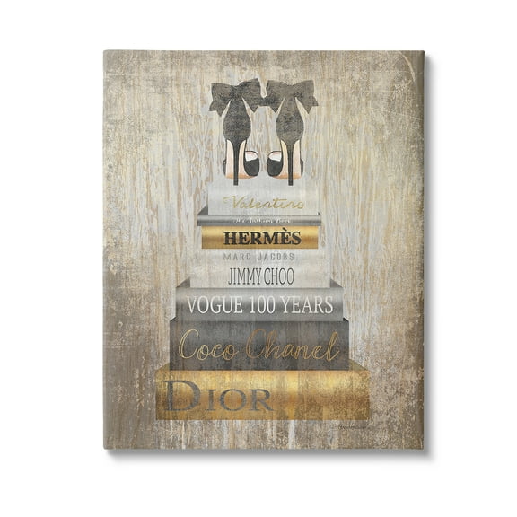Stupell Industries Patterned Glam Bookstack Beauty & Fashion Painting Gallery Wrapped Canvas Art Print Wall Art, 16 x 20