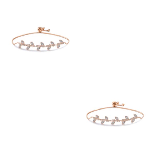 Minnieouse con cordón para mujer, pulseras de circón de rama de sauce, brazalete brillante, cadena, accesorio de moda, rosa para banquete de Oro rosa 2Conjunto