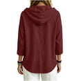 thumbnail image 4 of Women's Long Sleeve Hooded Shirt Tunic Tops Textured Drawstring Hood Half Button Placket Loose Daily Shirts Red L, 4 of 5