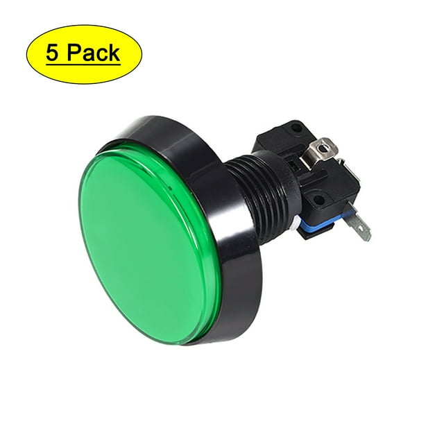 Botón de empuje para juegos de 60mm redondo, interruptor iluminado LED de 12V con microswitch para arcade, verde, 5 piezas