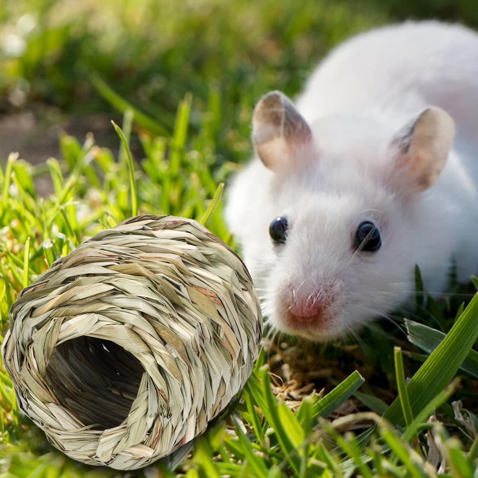 DOPI Hamster Nest Tunnel Shape Grinding Teeth Grass Woven Small Animal Bunny Hut Toy Pet Supplies