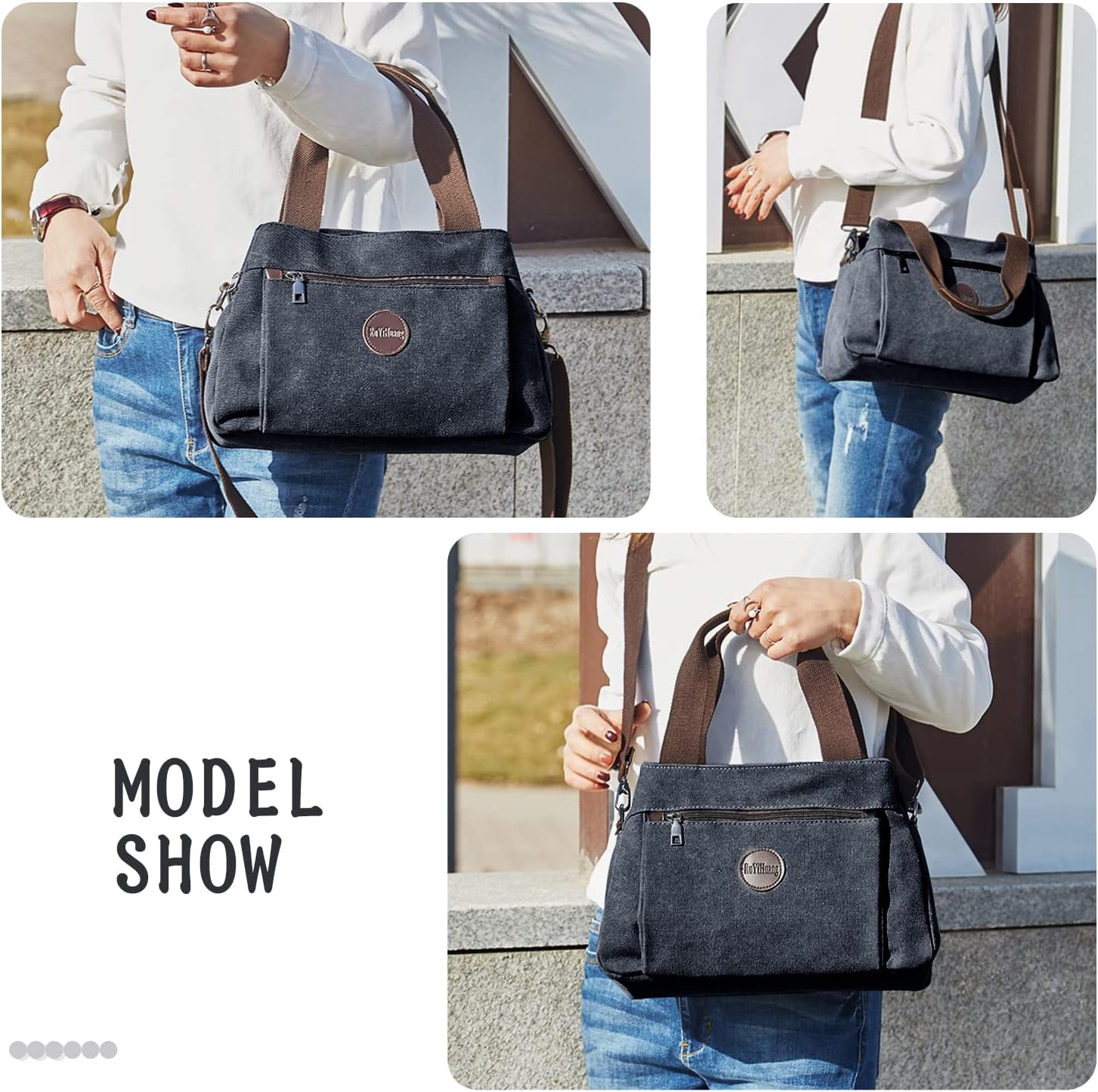 Women's Vintage Canvas Hobo Handbags Work Shoulder Crossbody Bag Tote Purses Multi-pocket Handbags
