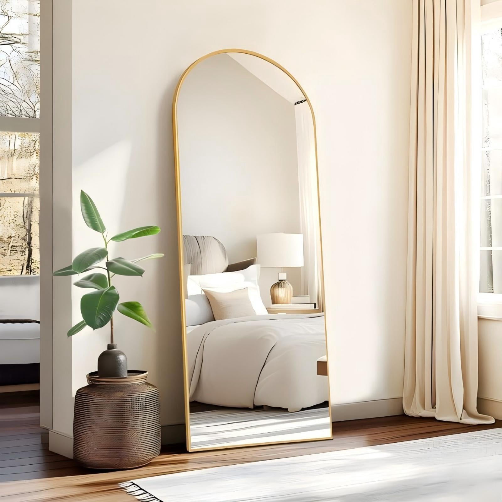 Anyrose 57"x 19" Arched Full Length Mirror Floor Mirror with Stand Wall-Mounted, Gold
