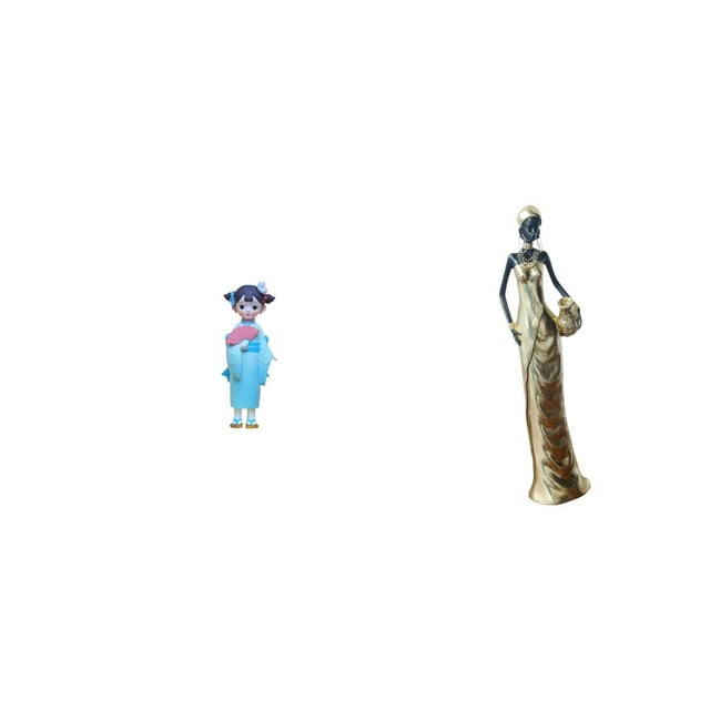 Figura de geisha kabuki asiática con kimono japonés y escultura de mujer tribal africana. Adorno de mesa para dormitorio, escritorio o armario. Regalo