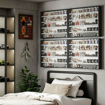 Resenkos 5-Tier Wall Display Cabinet, Glass Doors, Adjustable Shelves, Black