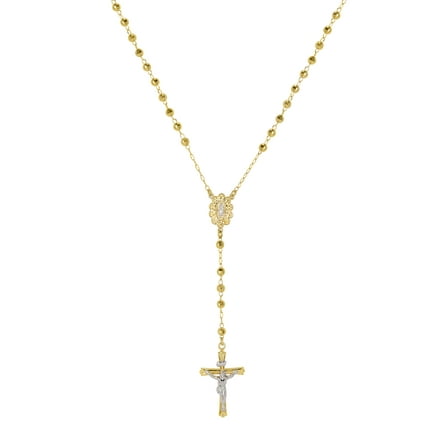 Brilliance Fine Jewelry Sterling Silver 14K Gold Plated Rosary Disco Beads Necklace 26"