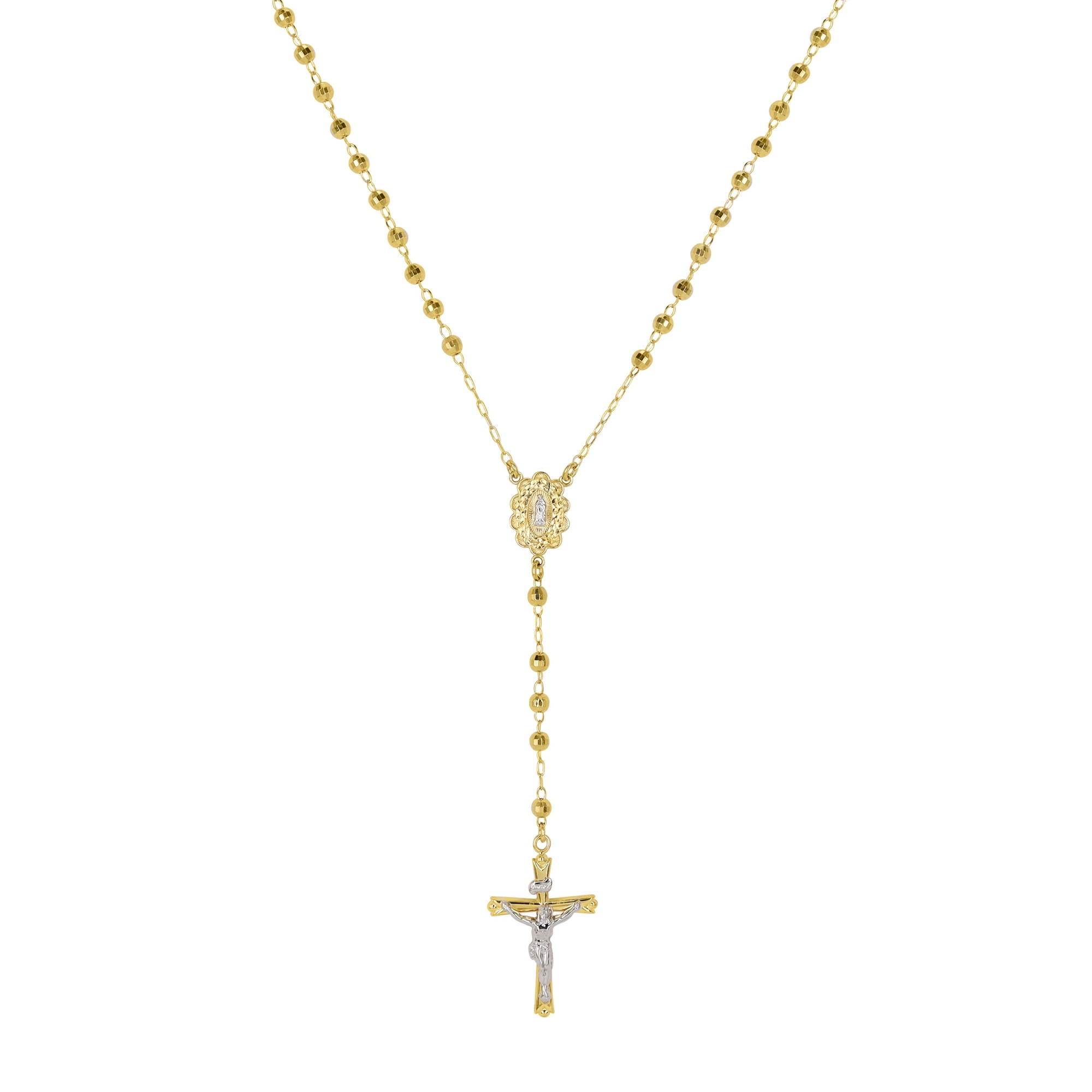 Brilliance Fine Jewelry Sterling Silver 14K Gold Plated Rosary Disco Beads Necklace 26"